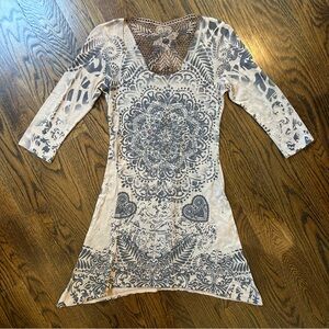 Jody of California Retro Boho Embellished Lace Back Tunic Top - Small